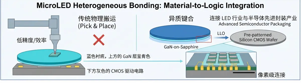 MicroLED 异质集成：从物理搬运到晶圆级加工